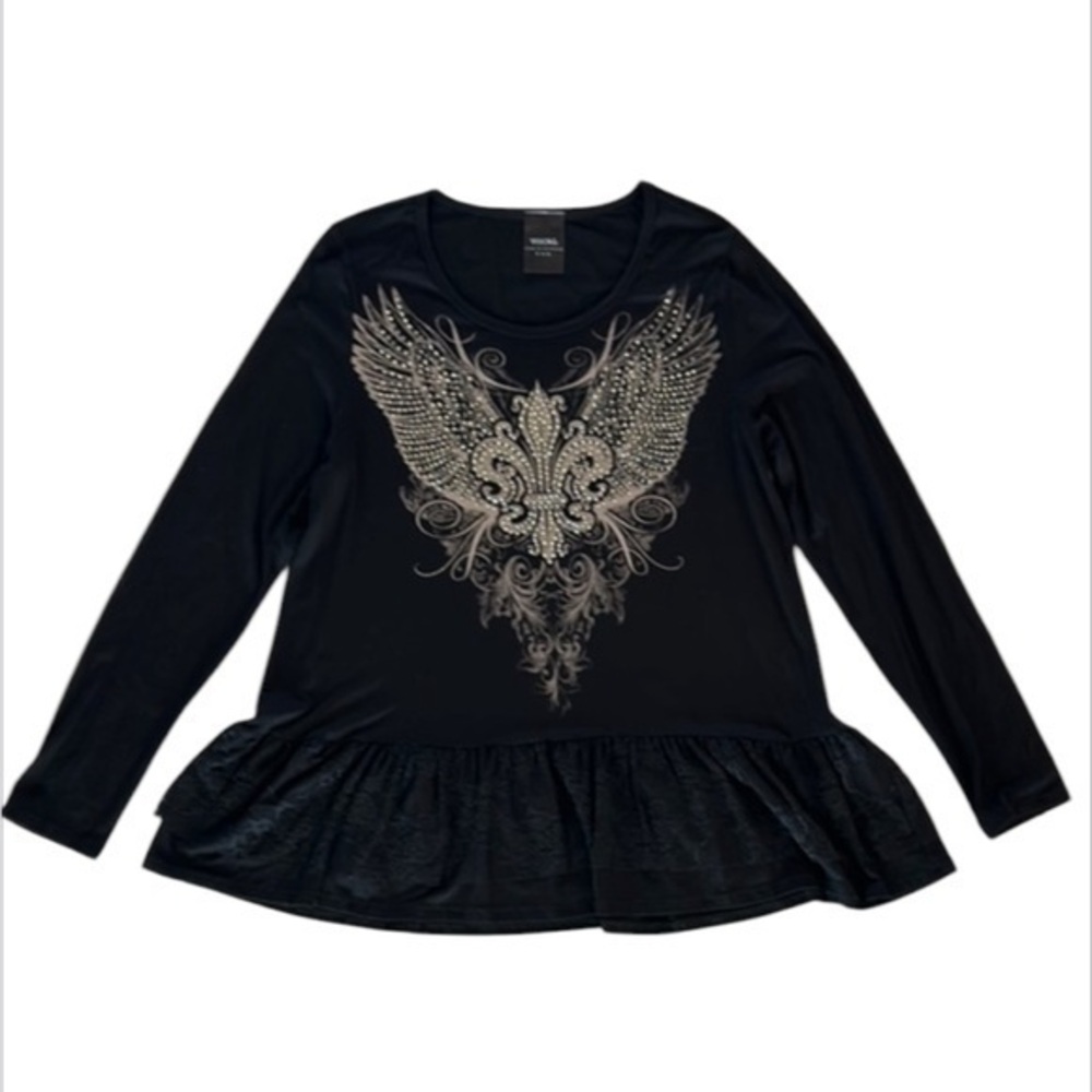 VOCAL size large lace skirted long sleeve fleur di les shirt